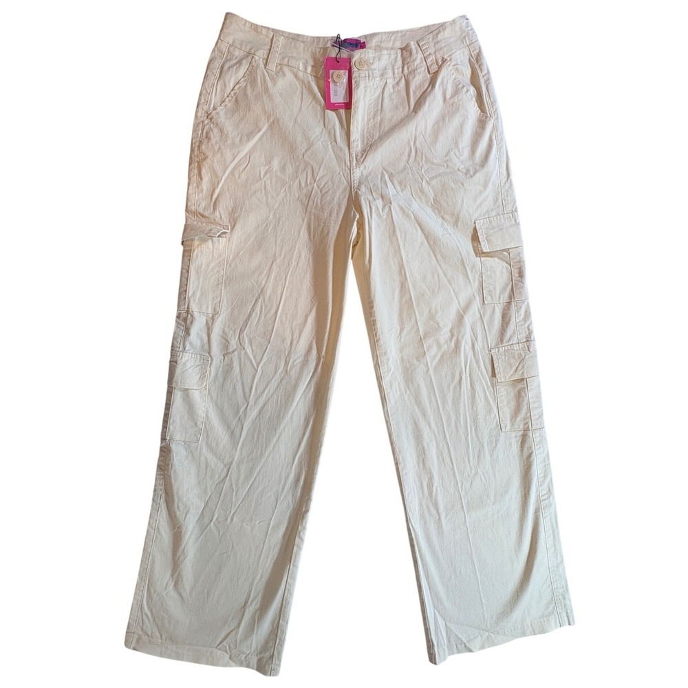 Edikted Cargo Pants Womens Large Beige Wide Leg 100% Cotton Utility Streetwear
